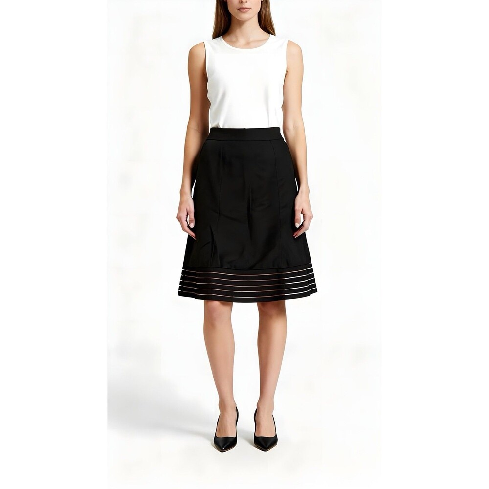 Cute Ann Taylor Black Silk Blend Skirt Size 2P Womens With Mesh Designs